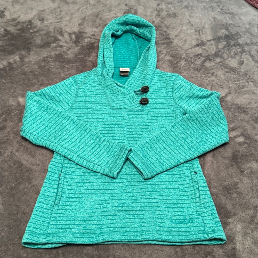 Avalanche Outdoor Supply Co Knit Hooded Sweater, Teal, Pockets, Striped, Size S